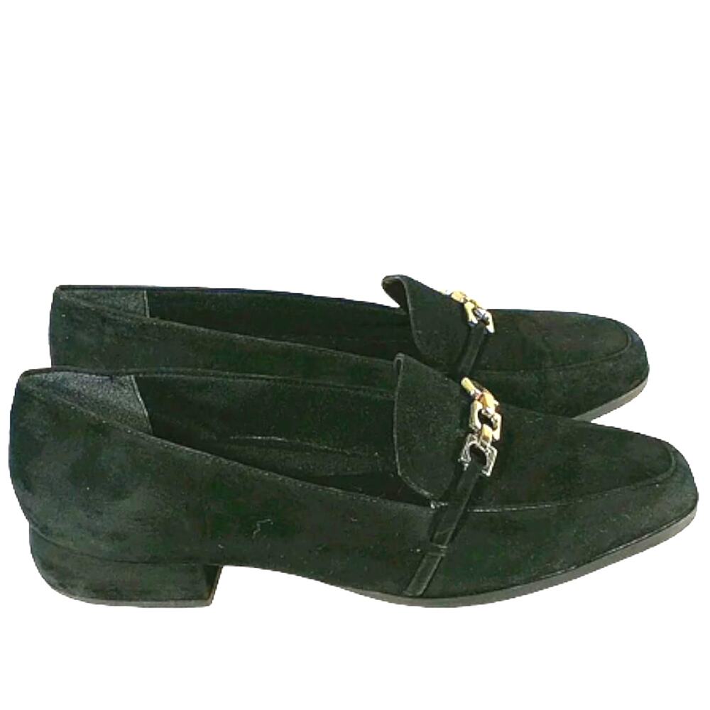 Easy Spirit Suede Leather Loafers Women's Size 8.5 Black Slip On Low Block Heel